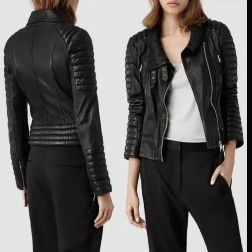 All Saint Black Leather Moto Jacket Sz.8
